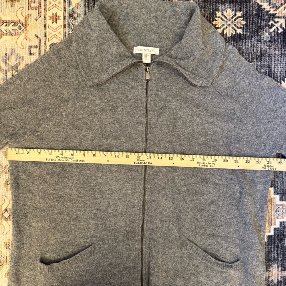Ellen Tracy 100% Wool Oversized Full Zip Up Long Cardigan Gray Size Medium - Picture 10 of 14